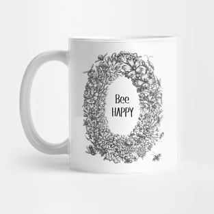 Wreath Botanical  Illustration with Bee and Text Mug